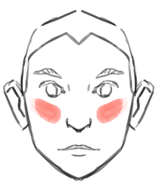 Face illustration with blush applied to
    the cheekbones